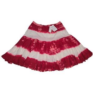 Chaudry Sports Red White Bohemian‎ Tie Dye Prariecore Midi Skirt